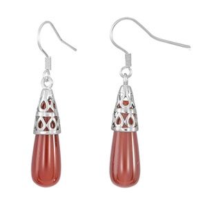 925 Sterling Silver 1-1/2" Red Agate Earrings